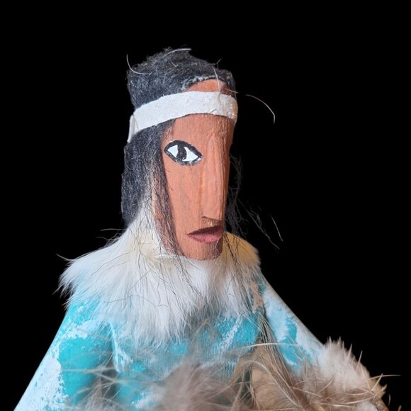 Kachina Doll White Wolf Mask  Vintage Native American God Legend Folk Art TRGB - Picture 5 of 12